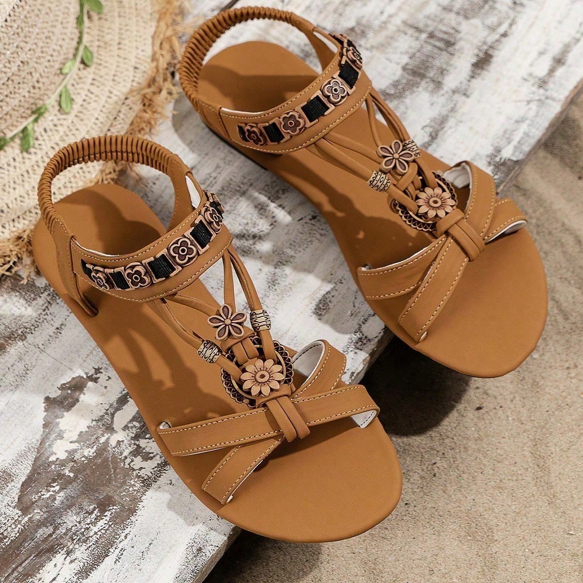 Flat Sandals for Women Boho Dressy Ladies Sandal Non Slip on Elastic Ankle Strap