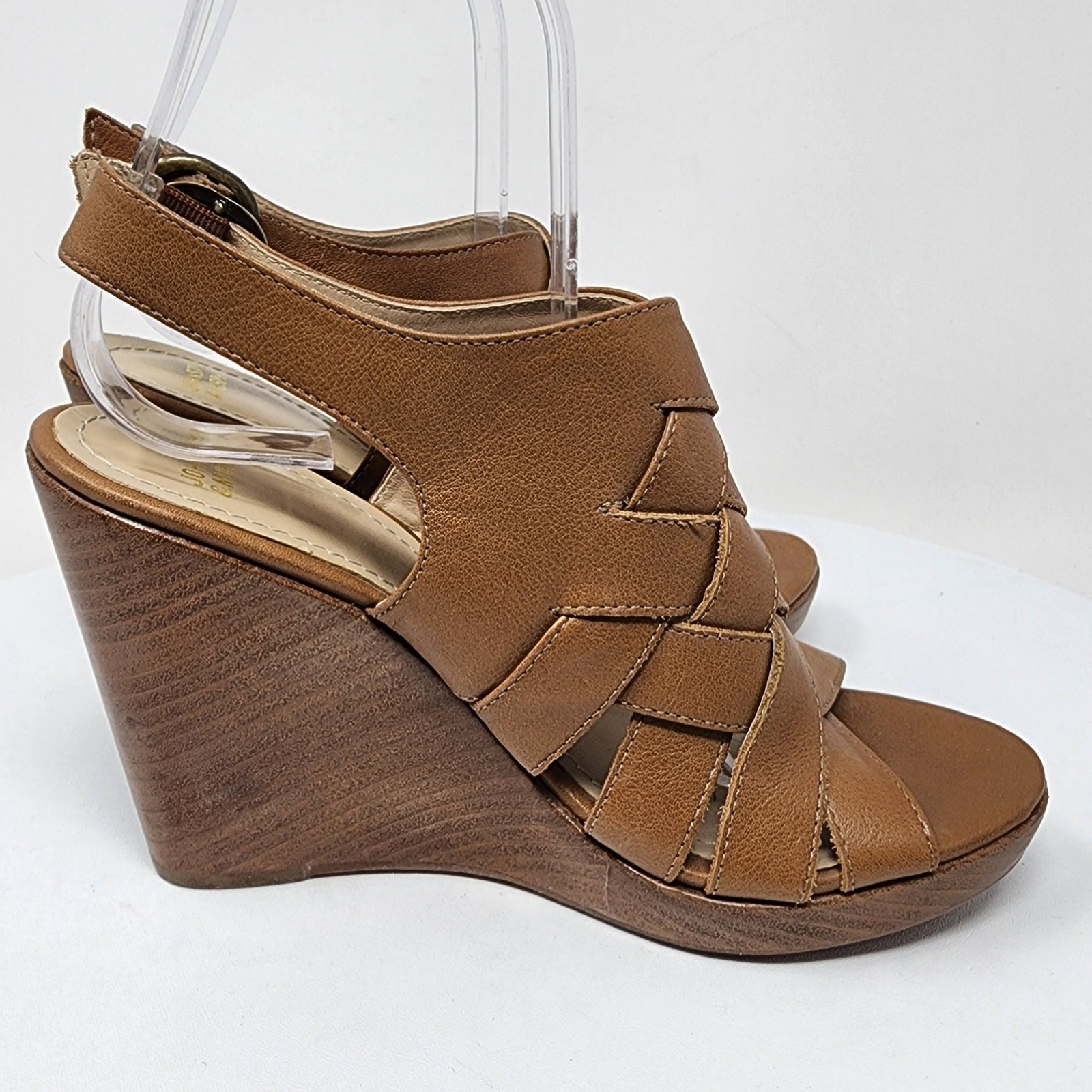 Johnston & Murphy Missy Sandal Women 7M Wedge Slingback Tan Criss Cross Leather