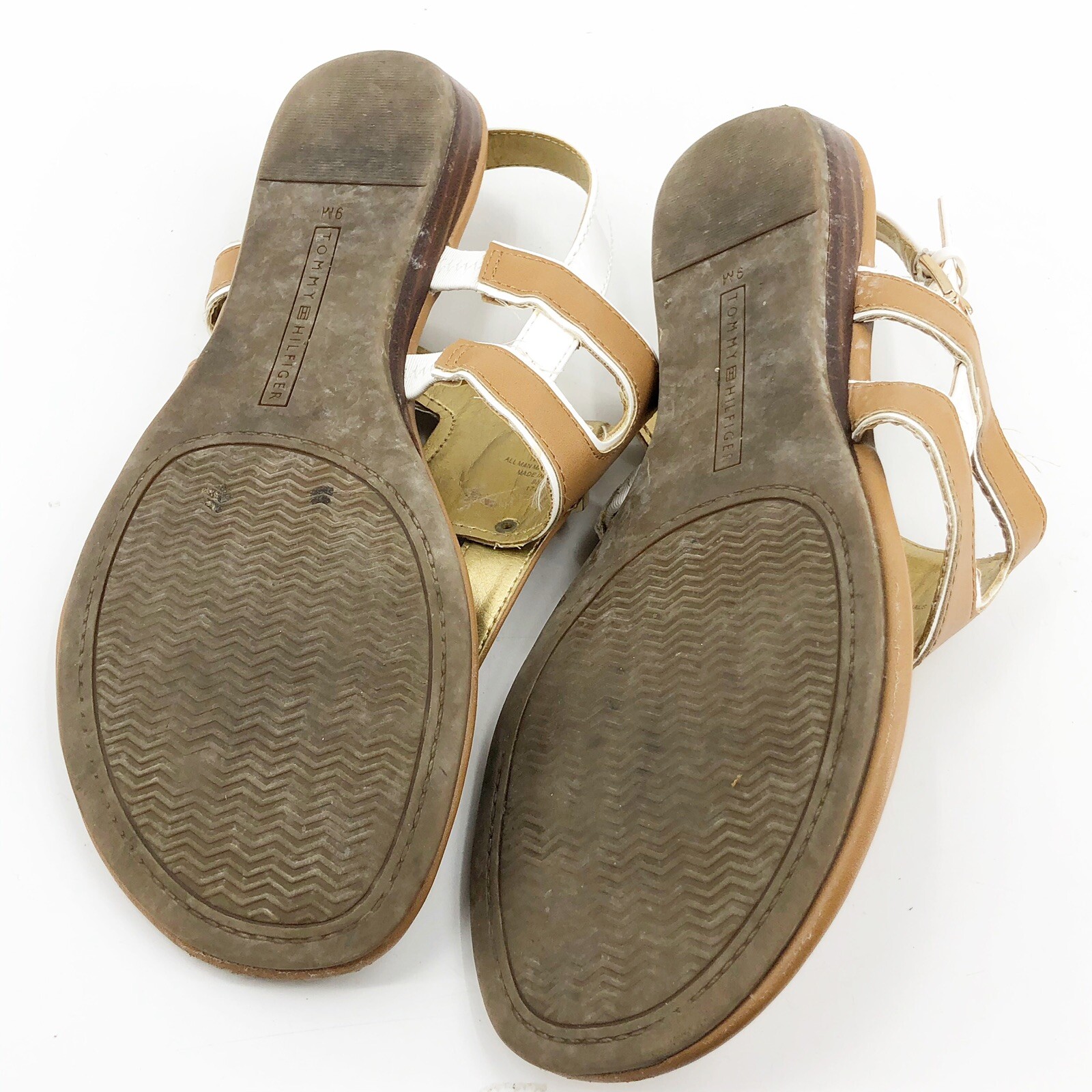 Tommy Hilfiger Brown White & Gold Flat Summer Sandal Size 9 M