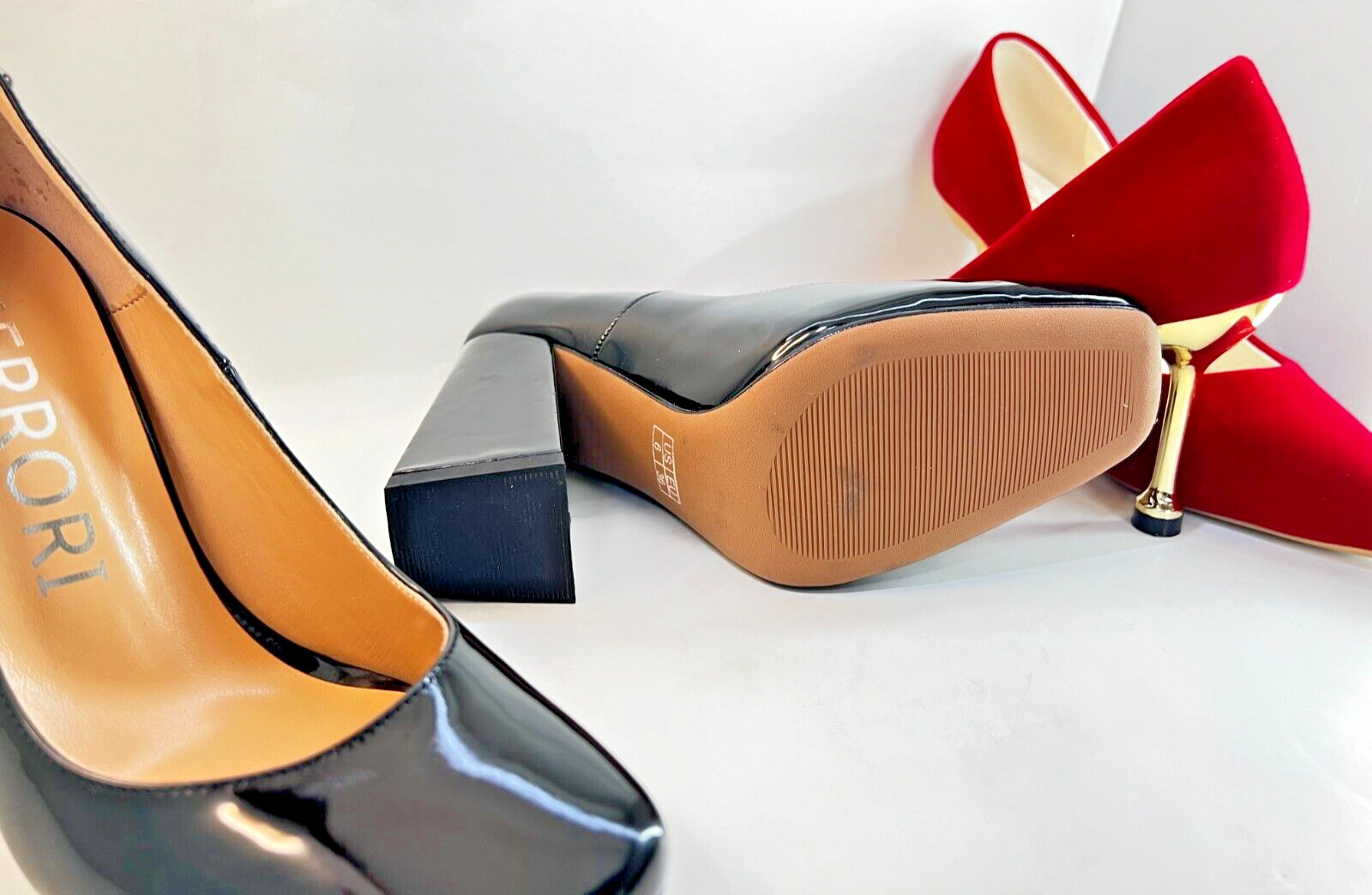 Lot of 2 PAIR New Womens Heels US Size 6 RED-Liguannoxie 3.25″ BLACK-Merrori 4″