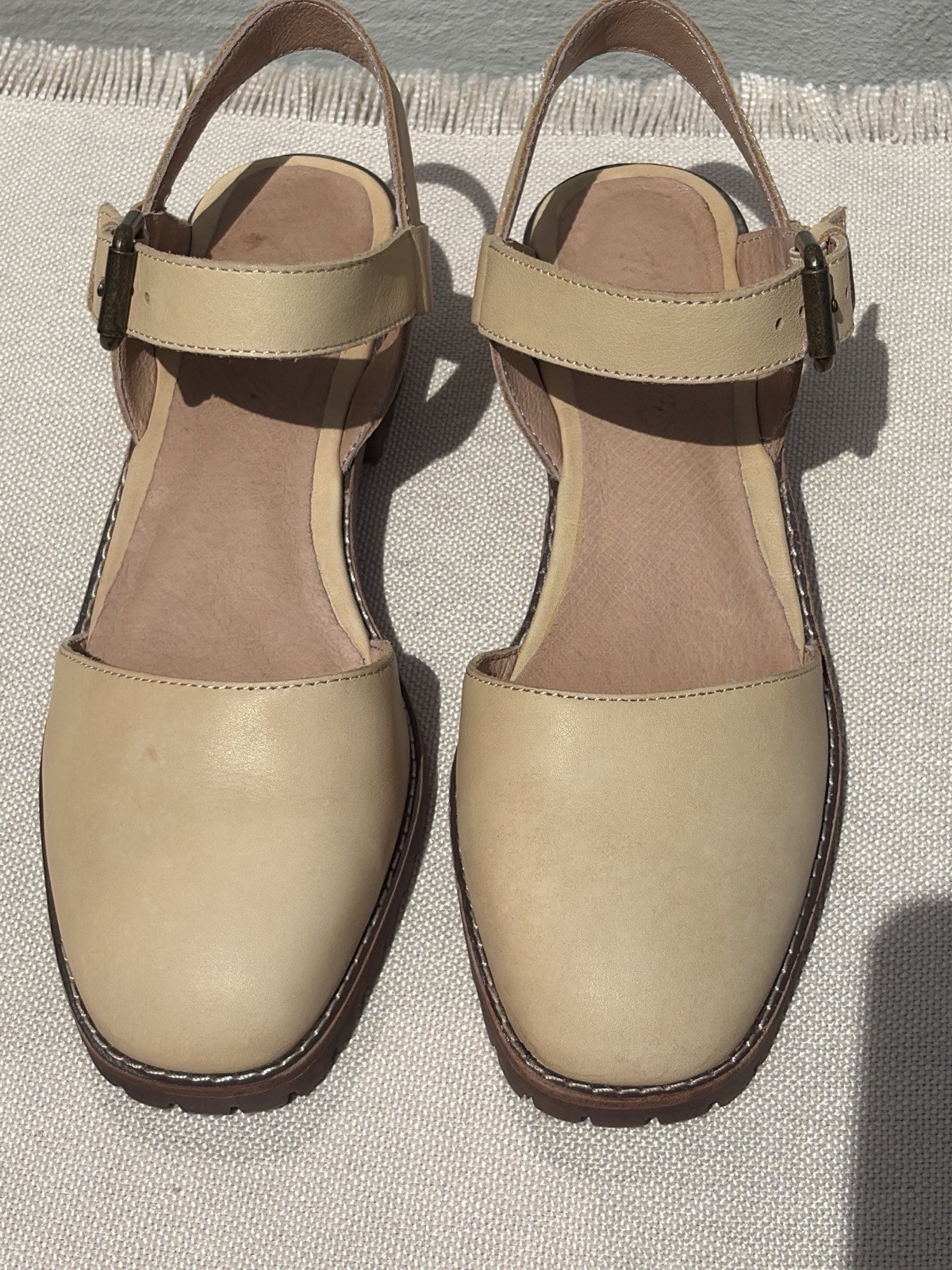 Madewell Claudie Lugsole Mary Jane Heels US 6.5 Beige Leather EUC