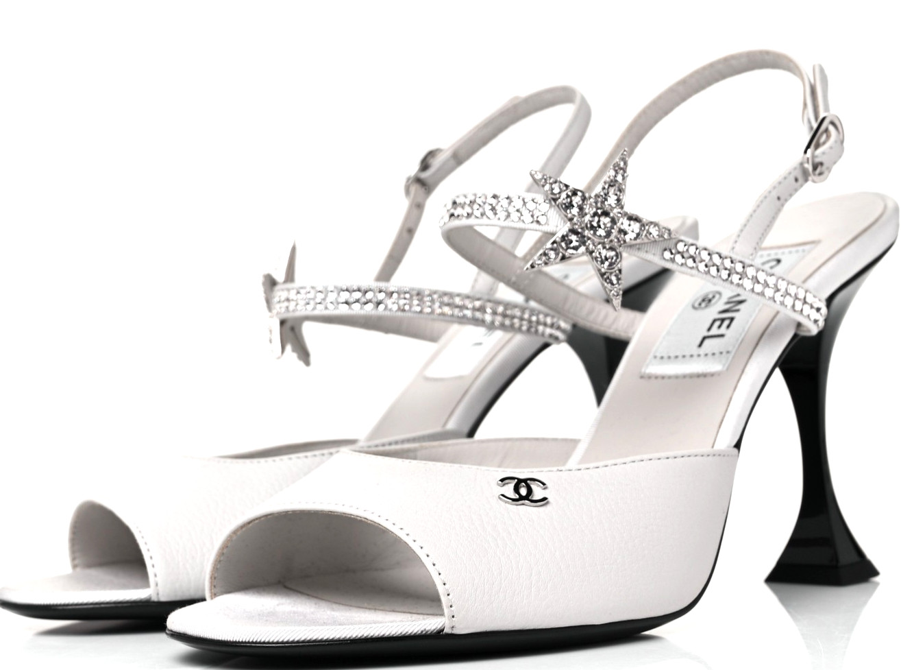 CHANEL AUT $2.5K LIMITED LIGHT GRAY CRYSTAL STRAP SANDALS, SHOES, HEELS, 41.5/11