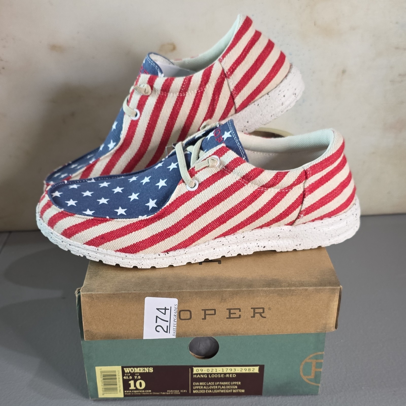 Roper Women’s Lace-Up Low Top Canvas Sneakers Red/White/Blue American Stars