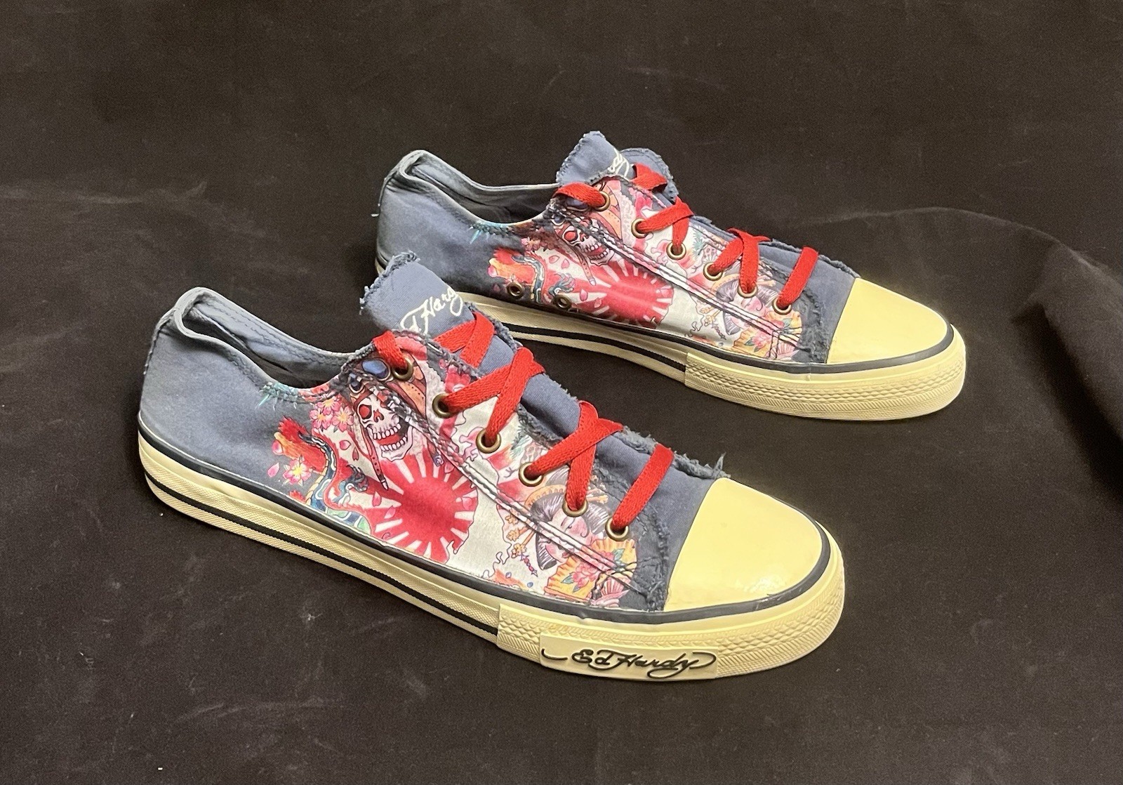 Ed Hardy Men’s 12 Navy Tennis Shoes With Tattoo Flash Graphics