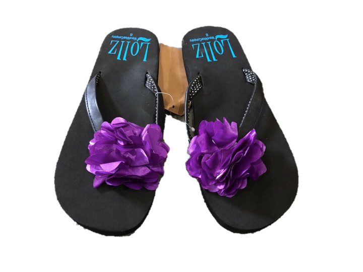 Arch Support Flower Accent Flip Flops Sandals Womens Pink Black Brown 6 7 8 9 10