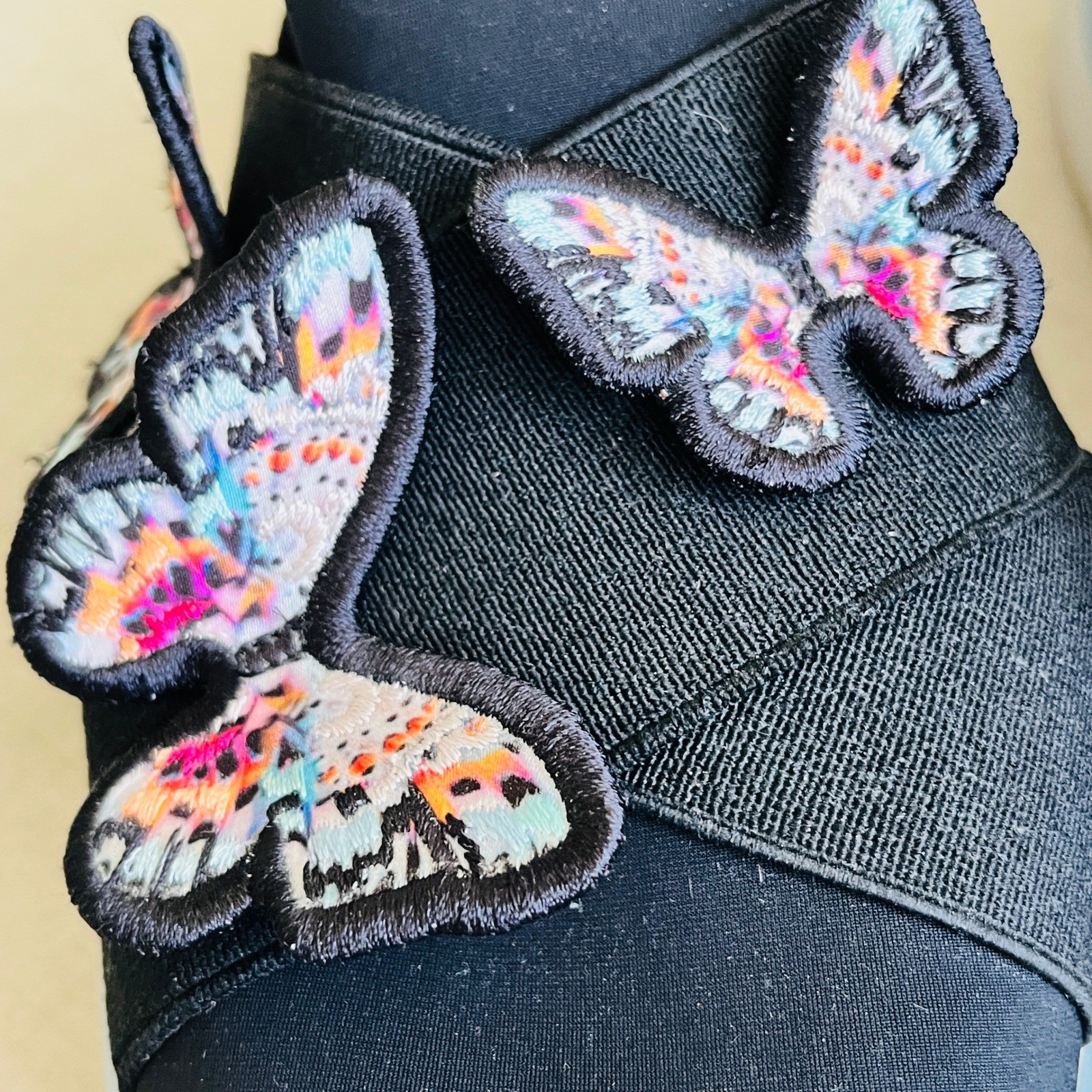 Sophia Webster Riva Embroidered Butterfly Sneakers Black Suede Neon Size 40