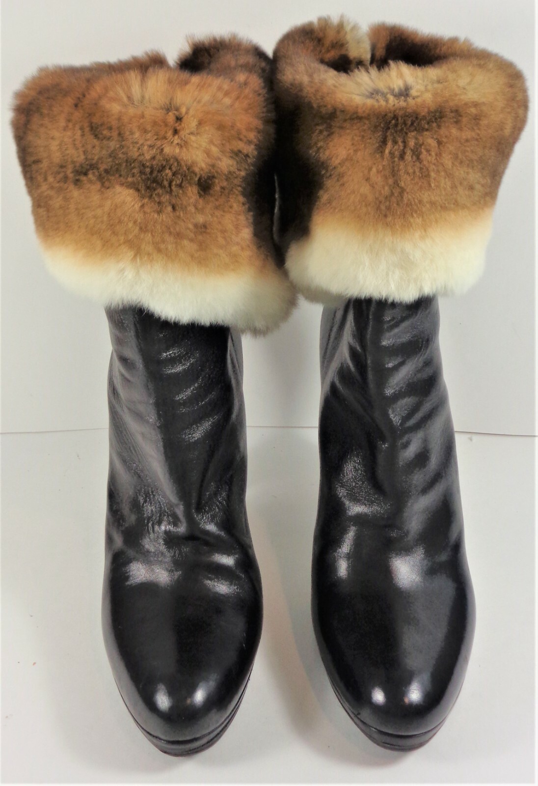 Nando Muzi women’s black leather fur booties EU 38 (US 7 1/2)