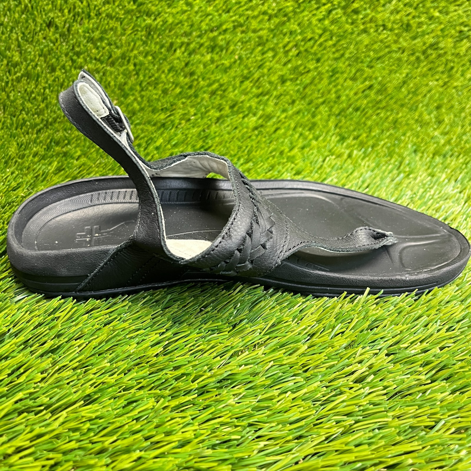 Kuru Letti Womens Size 8 Jet Black Beach Classic Outdoor Leather Thong Sandals