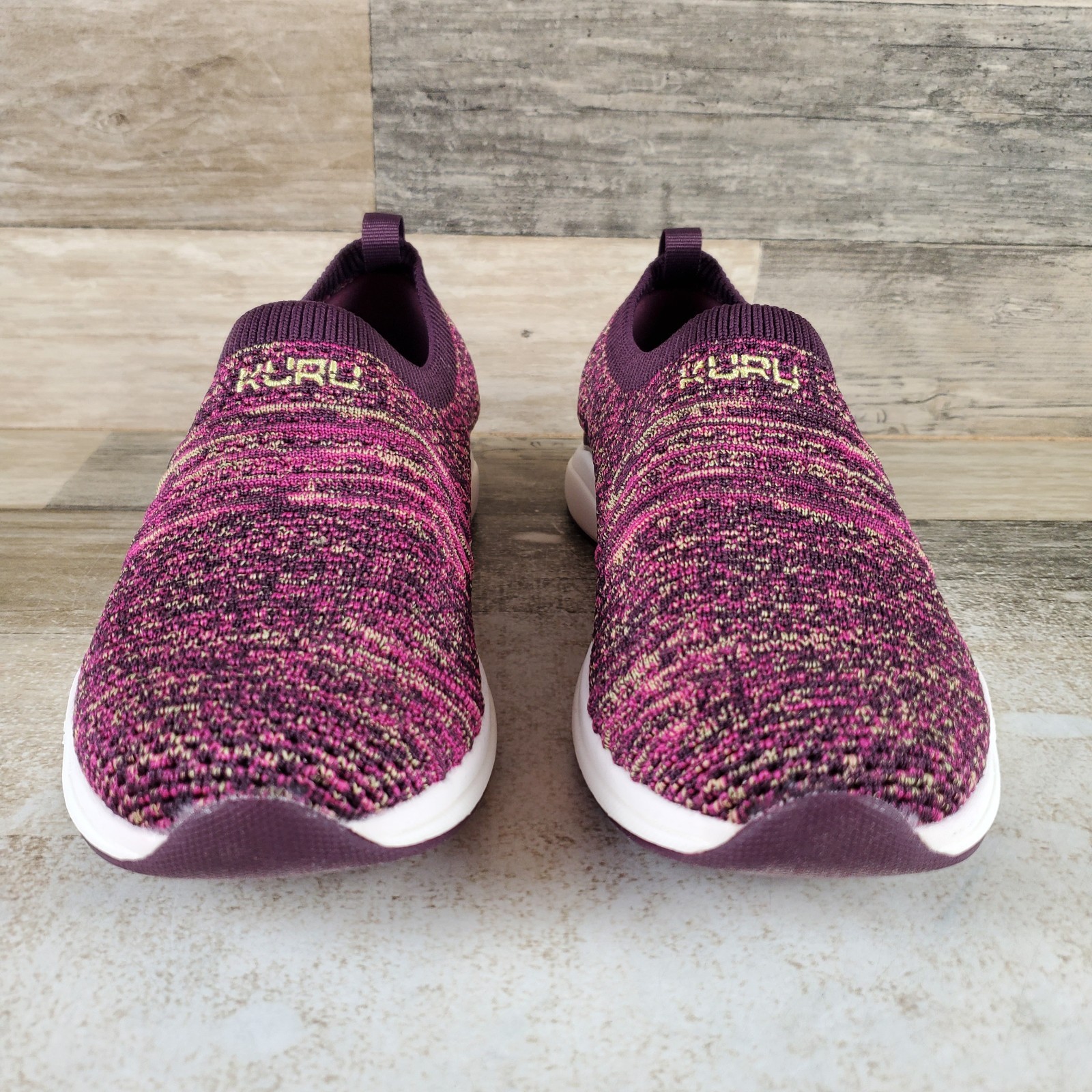 Kuru Stride Womens Shoes Sz 7.5 Plum Purple Confetti Knit Slip On Walking Shoes
