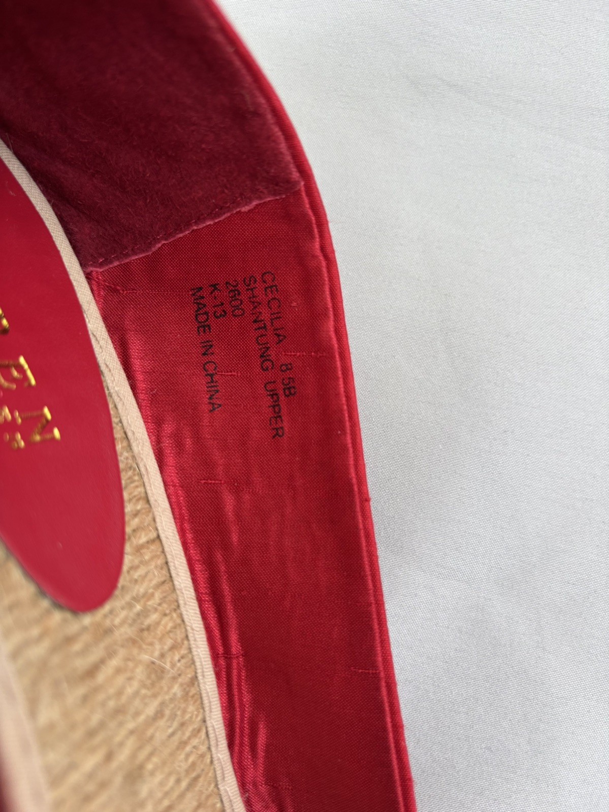 Ralph Lauren Cecilia Peep-Toe Red Silk Wedge Espadrilles, Size 8.5B