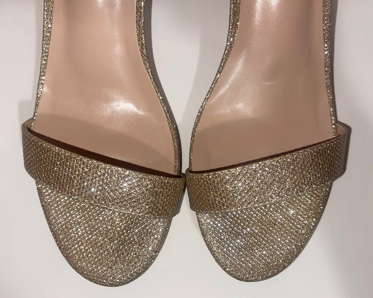Azazie Gold Glitter Block Heel Sandals Size 38 Prom Wedding Formal Heel US 7.5/8