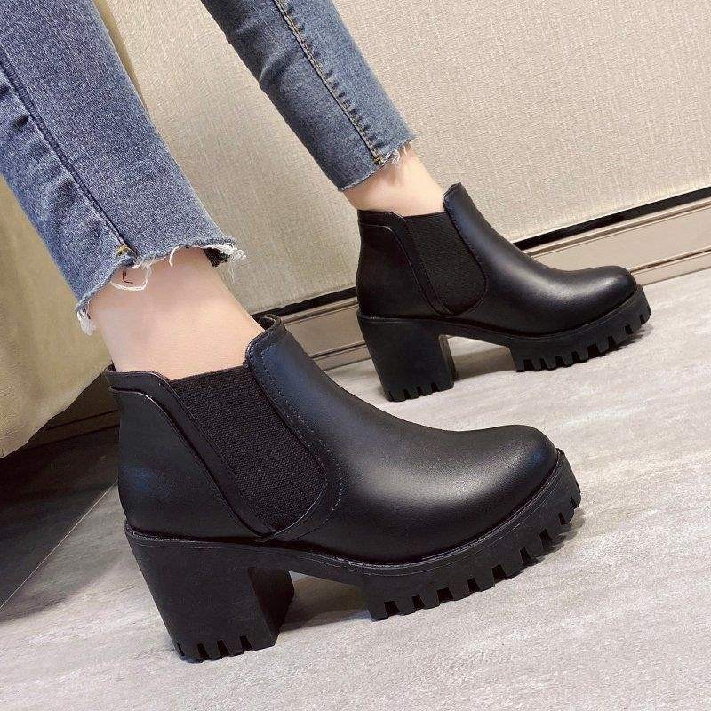 Women’s Chunky-Heeled Ankle Boots with Hollow-Out Design & Non-slip Rubber Sole