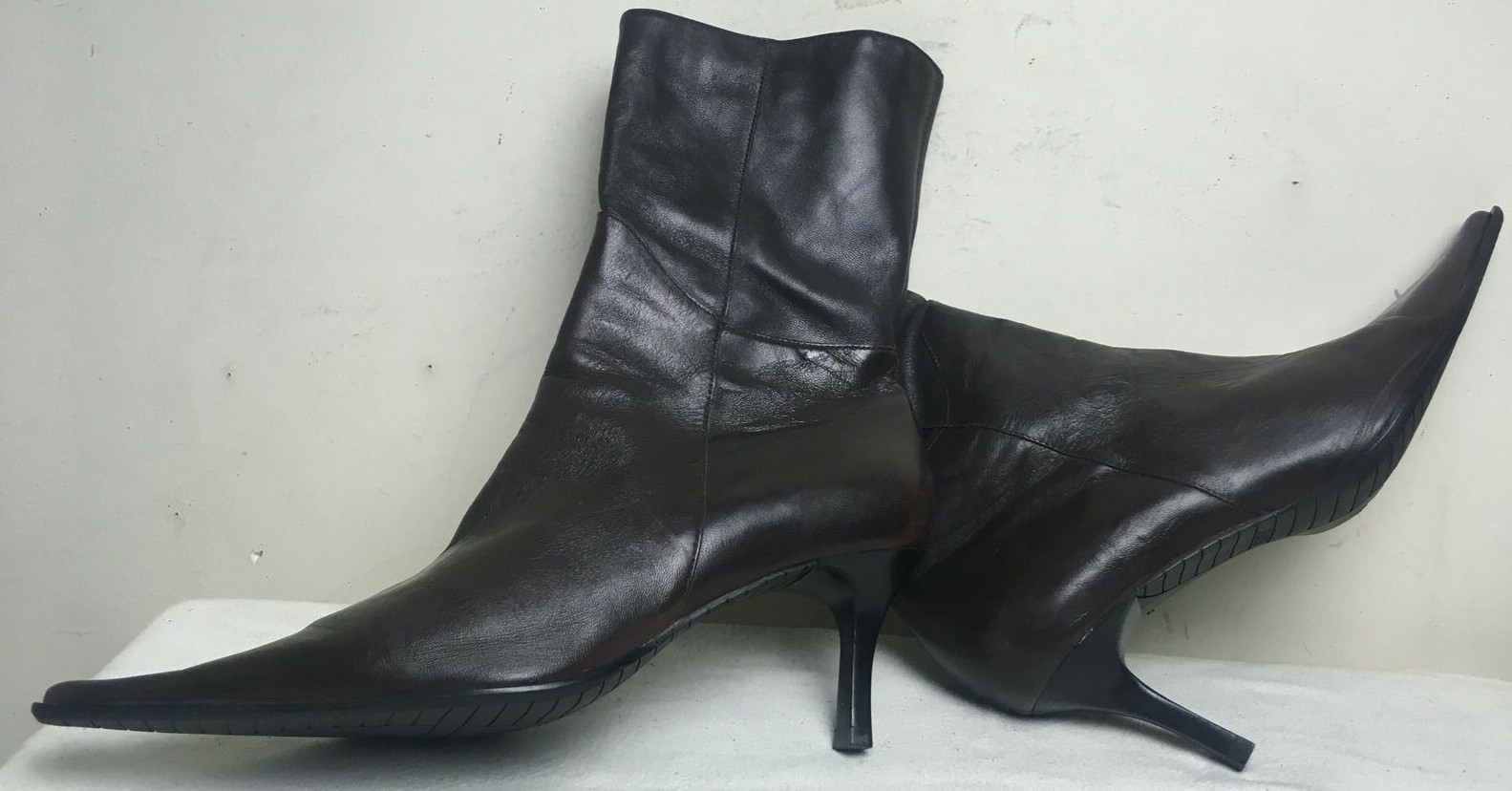 MICHELLE-K MADEN BRAZIL DarkBrownLeather StilettoHeel PointedToeBootsWomen’sSZ9M