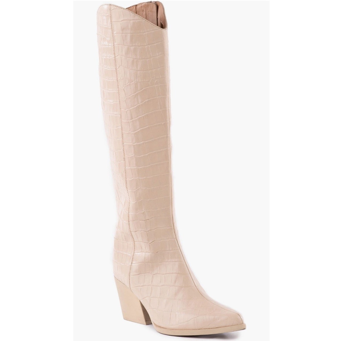 Seychelles Begging You Pointed Toe Croc Embossed Cream Leather Boots New!