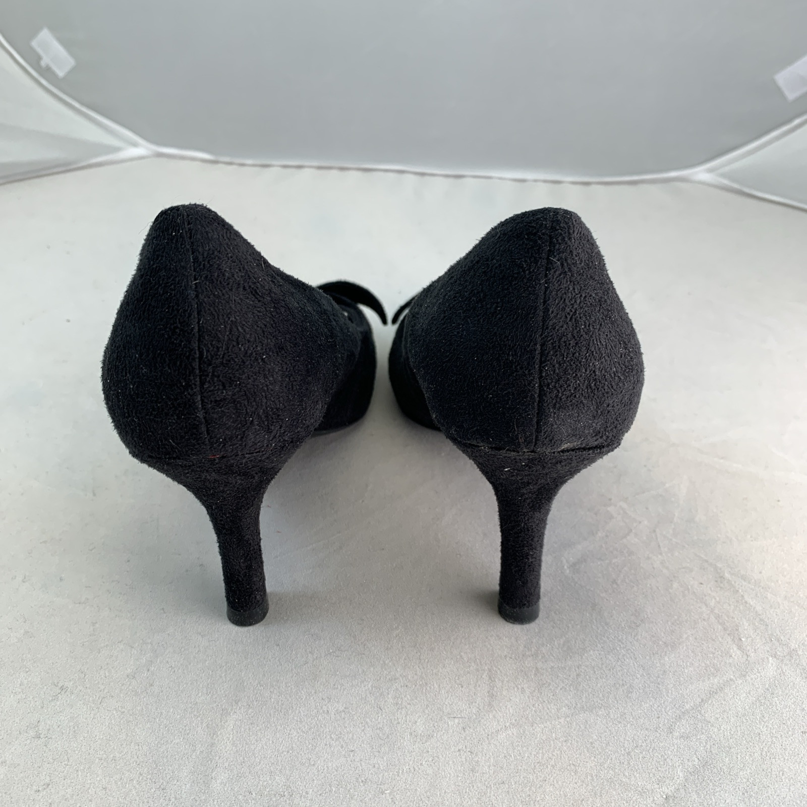 Isaac Mizrahi for Target Gabi Heels Peep Toe Bow Faux Suede Slip On Black Size 7