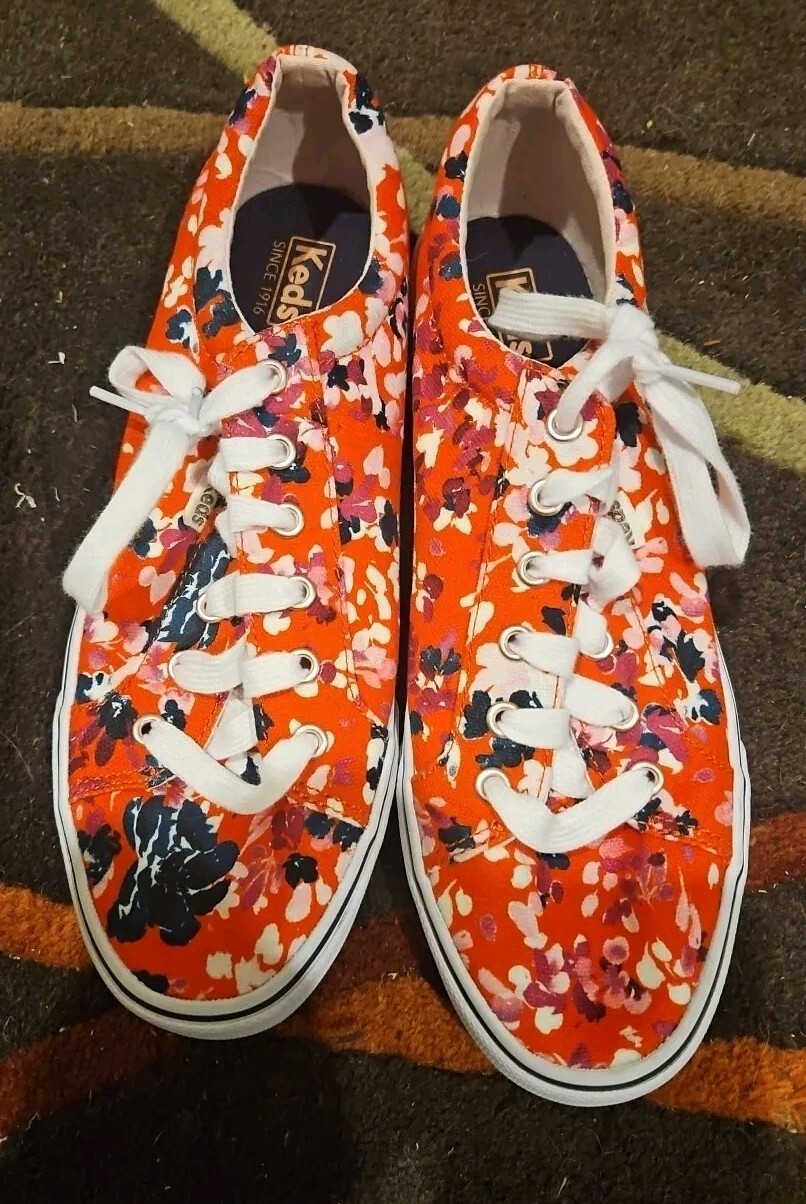 Keds Women’s Jump Kick Red Blue Pink Floral Lace Up Sneakers Size 10 WF61780 EUC
