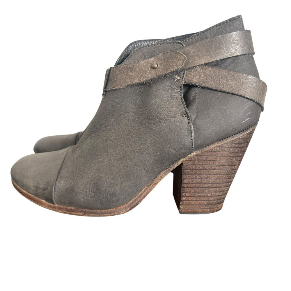 Rag & Bone Distressed Gray Strappy Leather Ankle Boots Size 10 Chunky Block Heel