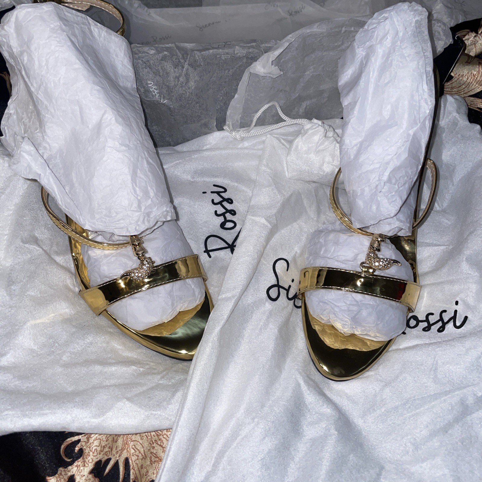 Sienna Rossi Pia Rhinestone Scorpion Strap Sandals In Gold