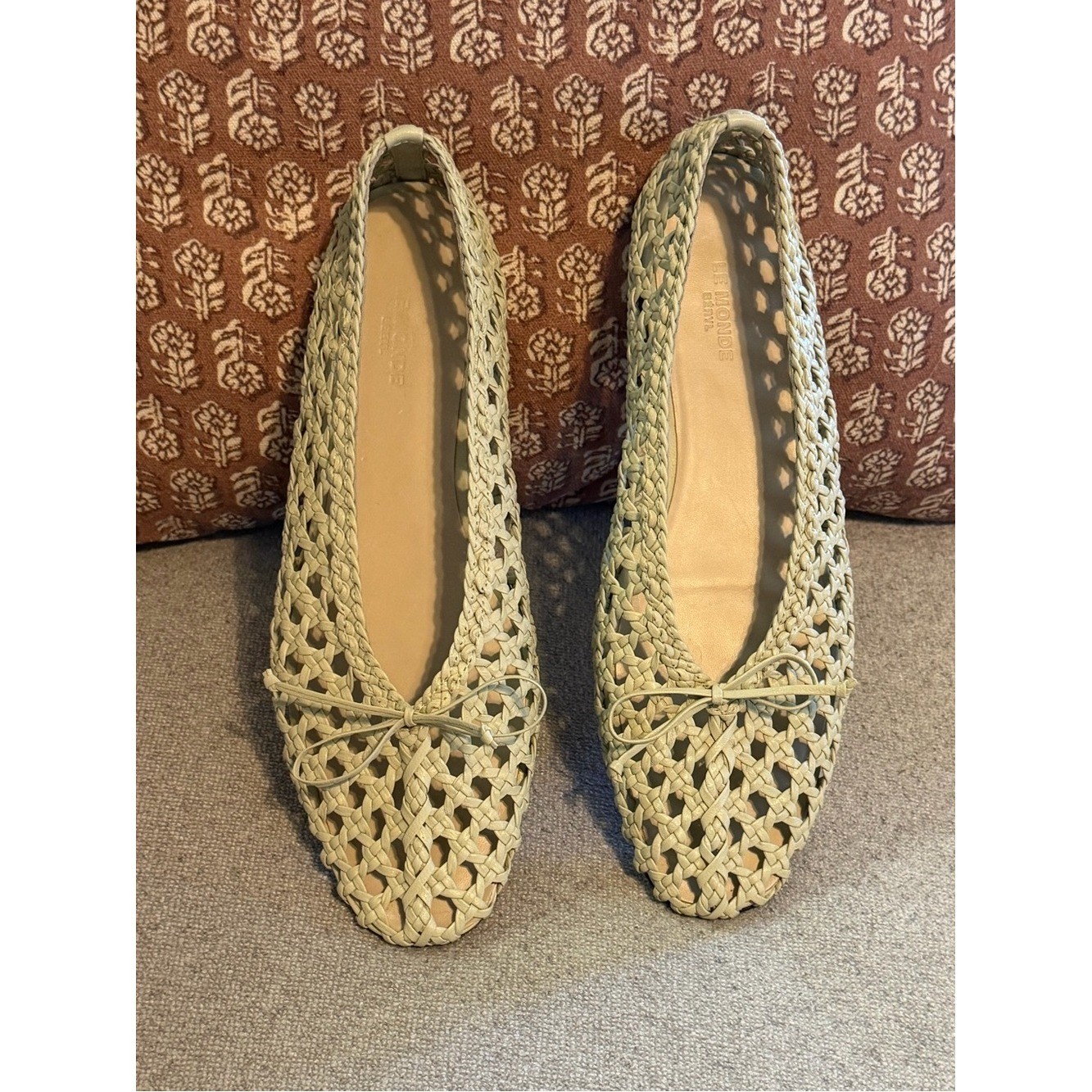 Le Monde Beryl Regency Woven Leather Slippers Size 10