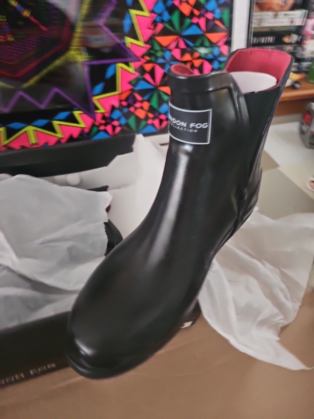 NIB London Fog Piccadilly Rain Boots, Women’s Size 8 M,SHINY black (#Trl8)