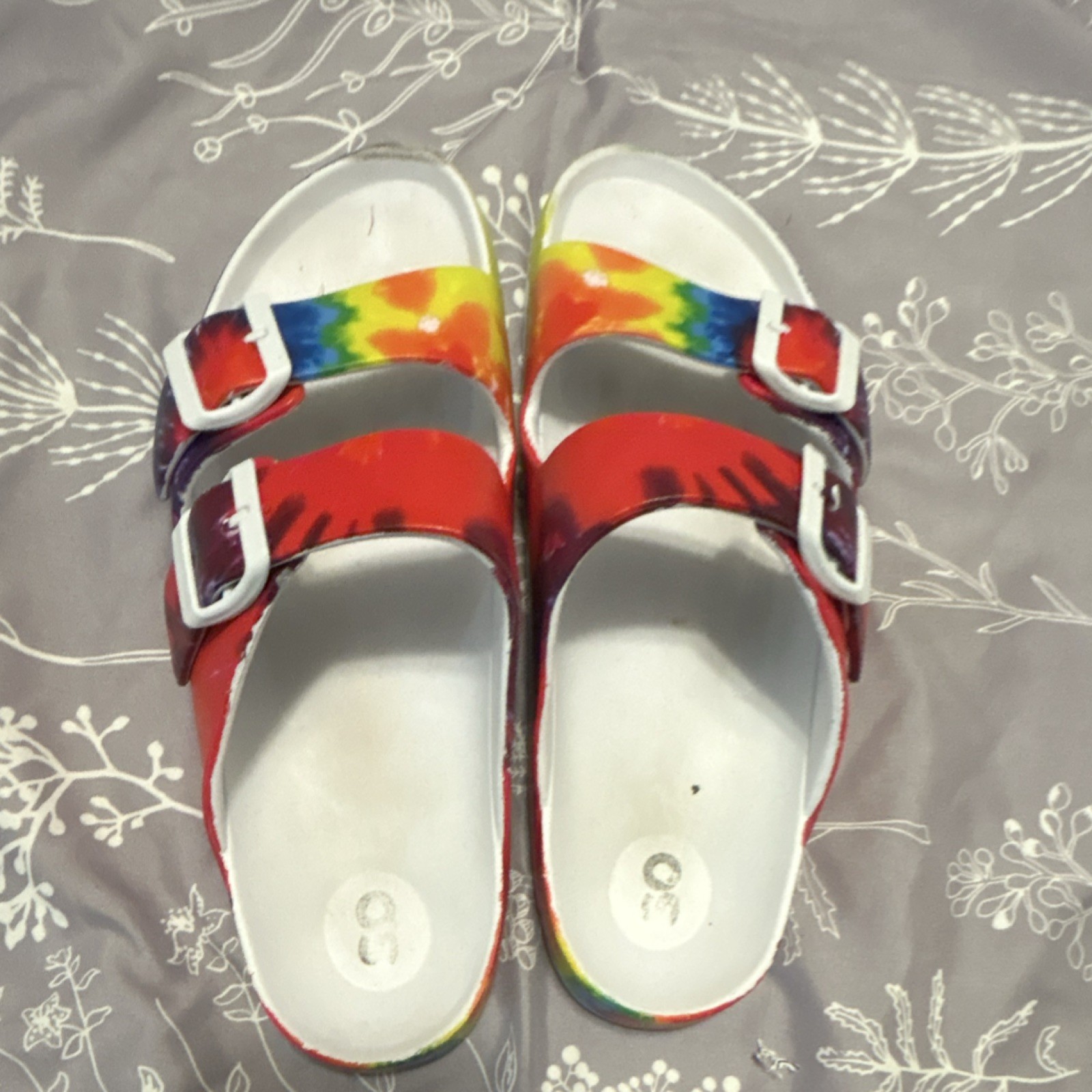 SO Tie-Dye Buckle Slide Sandals Multicolor Synthetic Women’s Size 9Casual