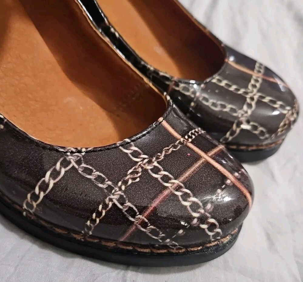 The Art Company Designer Mary Jane Printed Shoes Brown Chain Spain Size 36 US 6