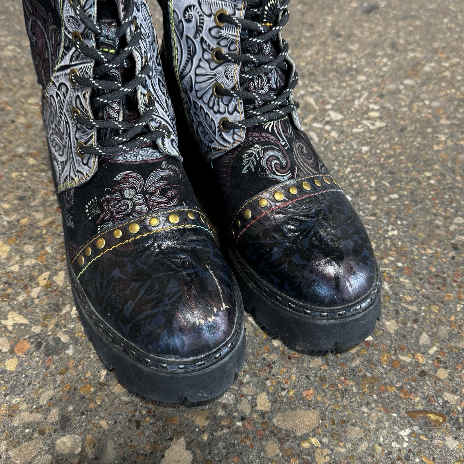 L’ Artiste By Spring Step Severity Boots Womens Combat Floral Studded Size 41