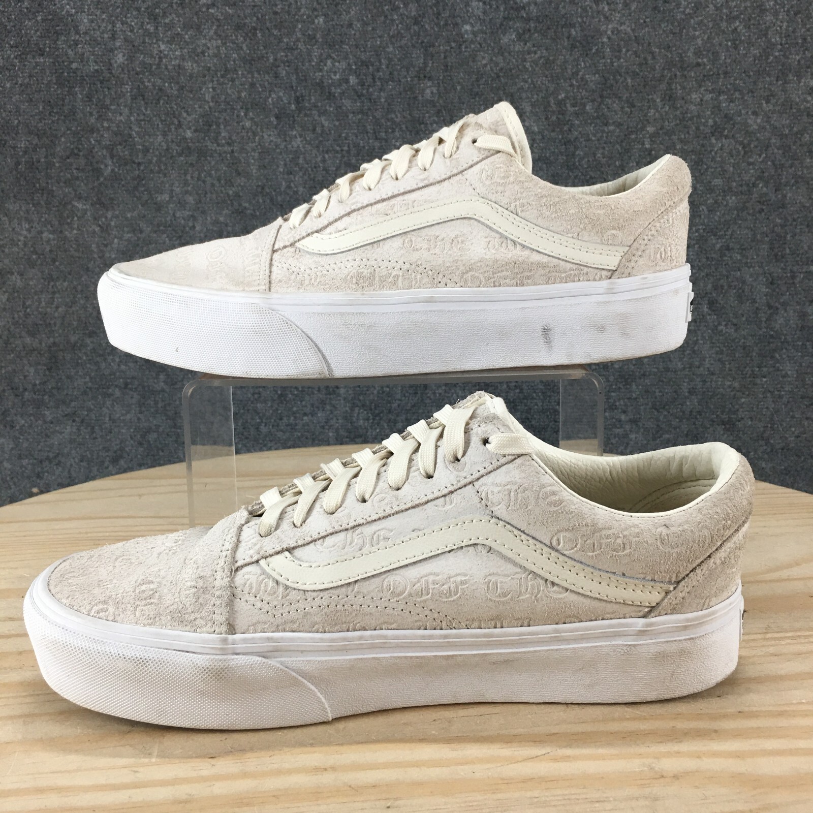 Vans Shoes Womens 10 Mens 8.5 Deboss Old Skool Sneakers Beige Lace Up Low 721356