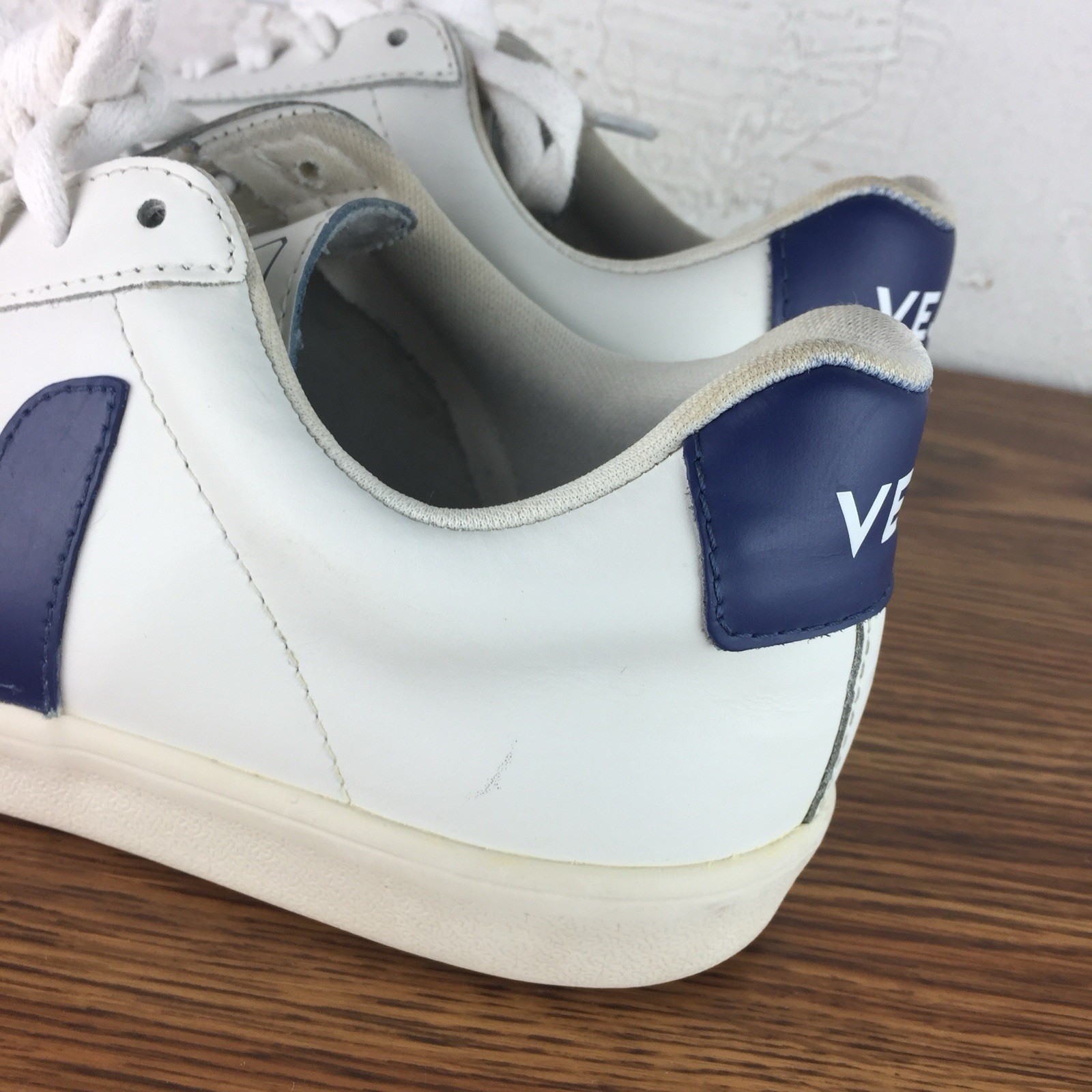 Veja Womens Esplar Leather Sneakers White/Blue US 8.5/ EU 40 Lace -Up Trainers