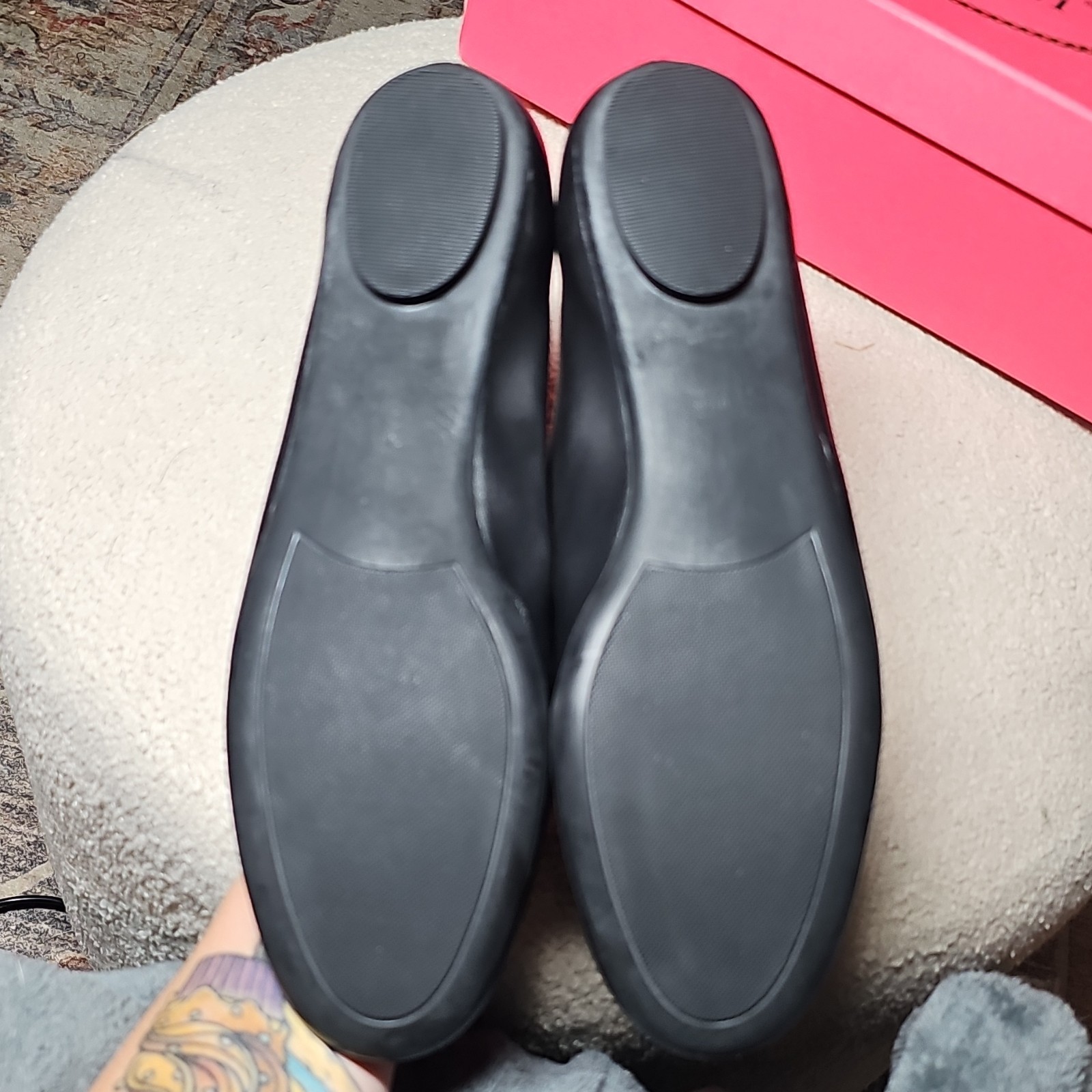 VANELi Black Nappa Leather Ballet Flats Round Toe Scalloped Slip-On US 9 1/2 N