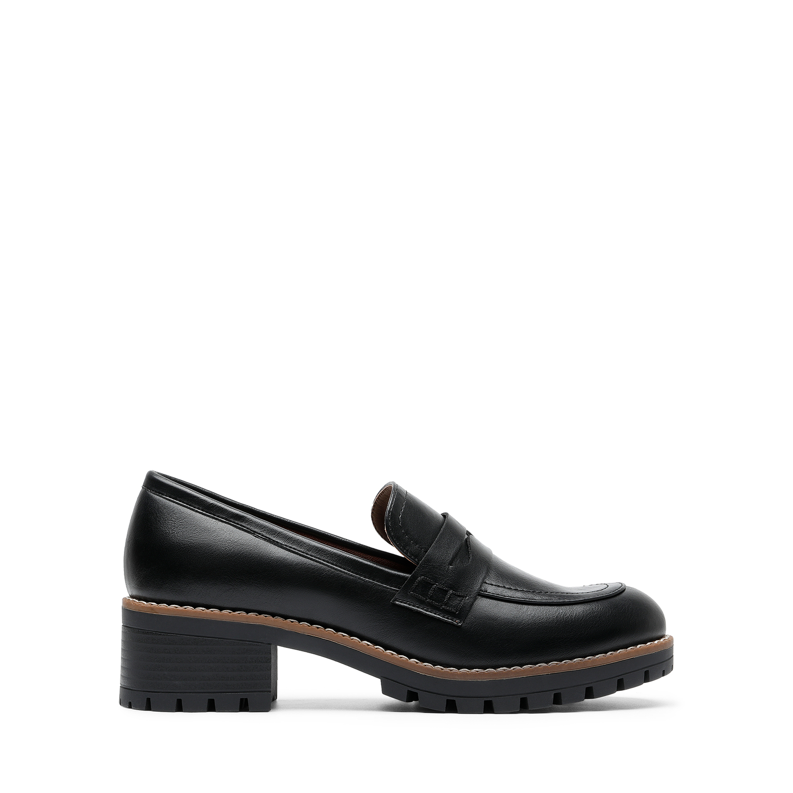 Women Low Chunky Heel Uniform Loafers Slip On Business Penny Loafer Shoes