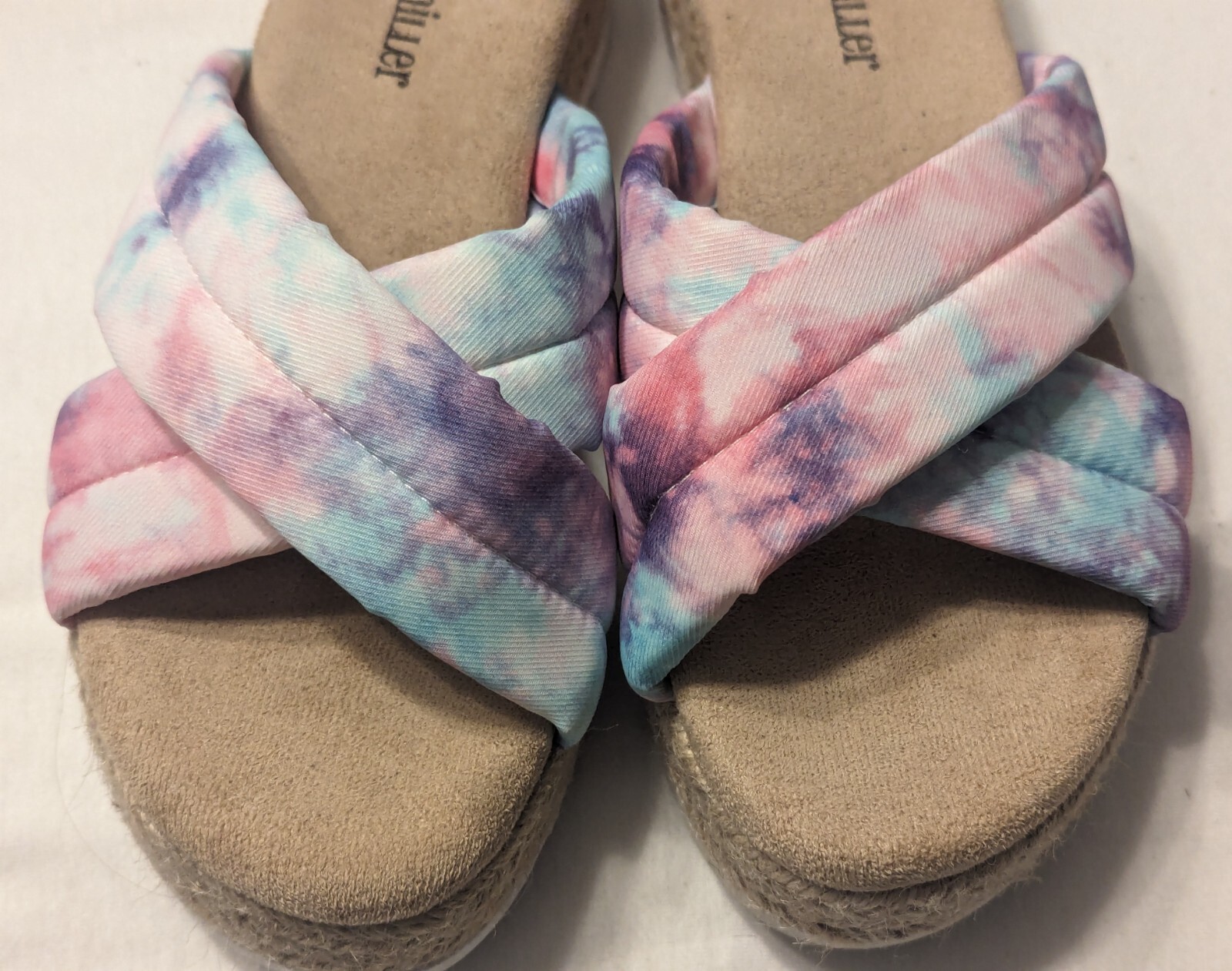 Olivia Miller Sandals Womens 8 Two X Strap Wedge Flip Flops Blue Pink