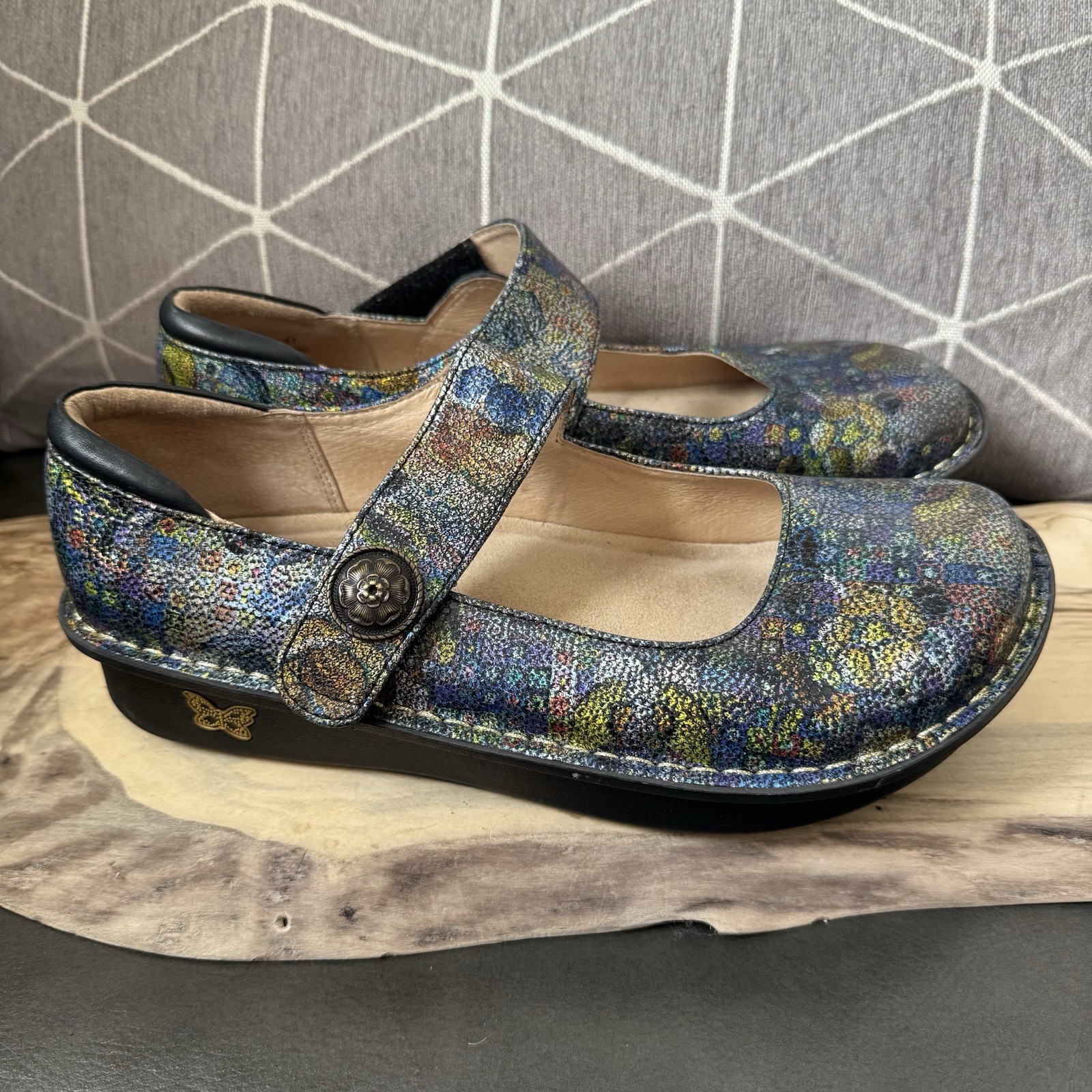 ALEGRIA Mary Jane Shoes Sz EU 41 Multi-Color Leather Hook Loop Strap PAL-438 EUC
