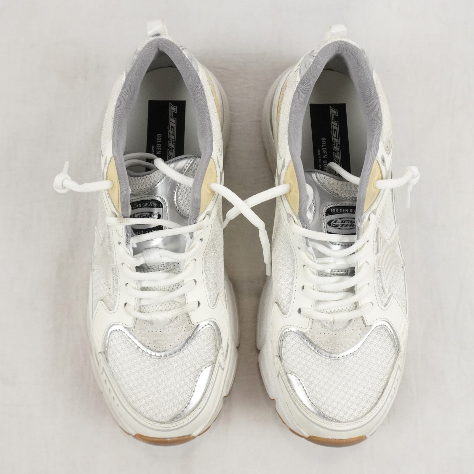 Golden Goose Lightstar Leather/Mesh Sneakers In White/Gold – Women’s IT 38