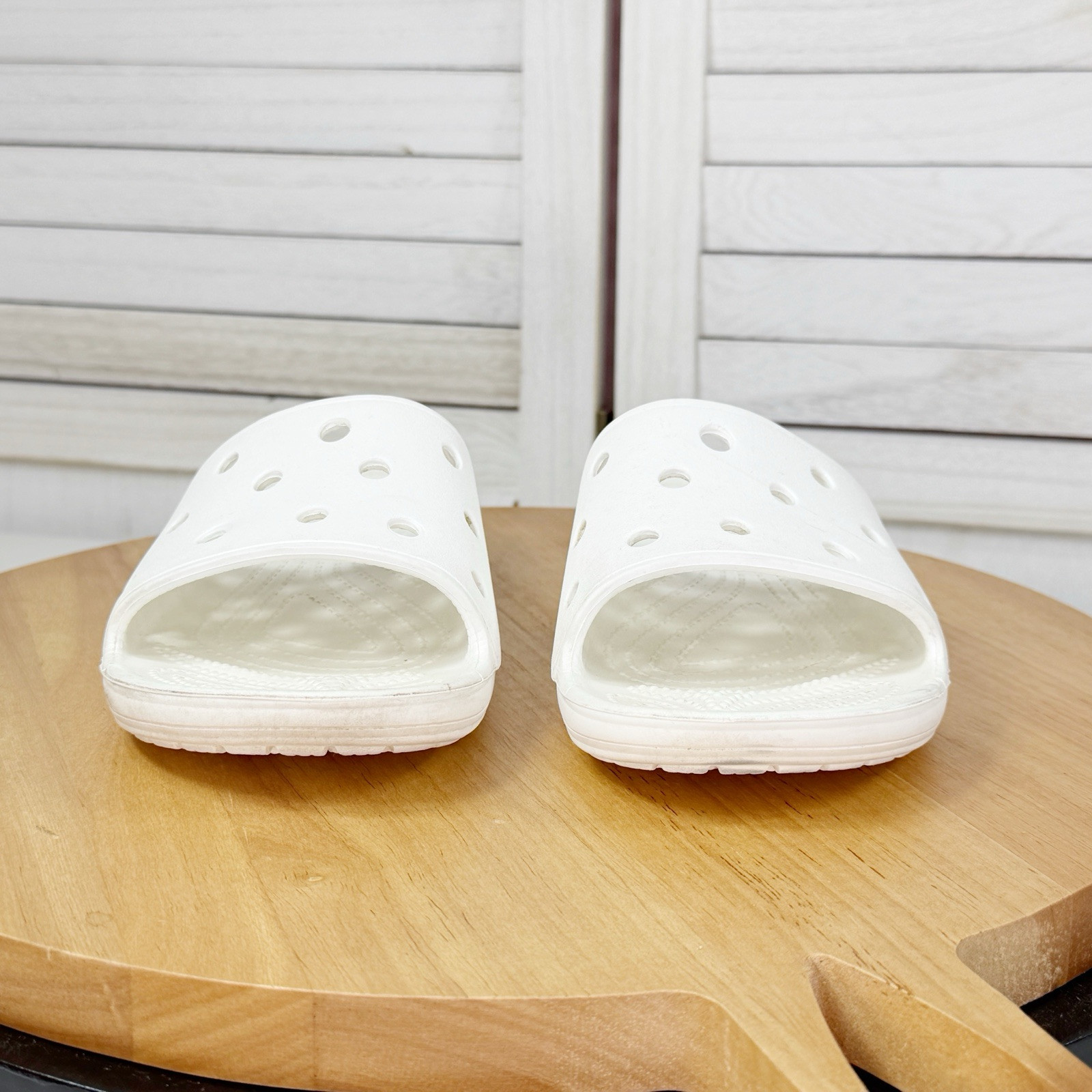 Crocs Classic Slides Sandals Perforated White 5 Mens 7 Womens Shower Beach Pool