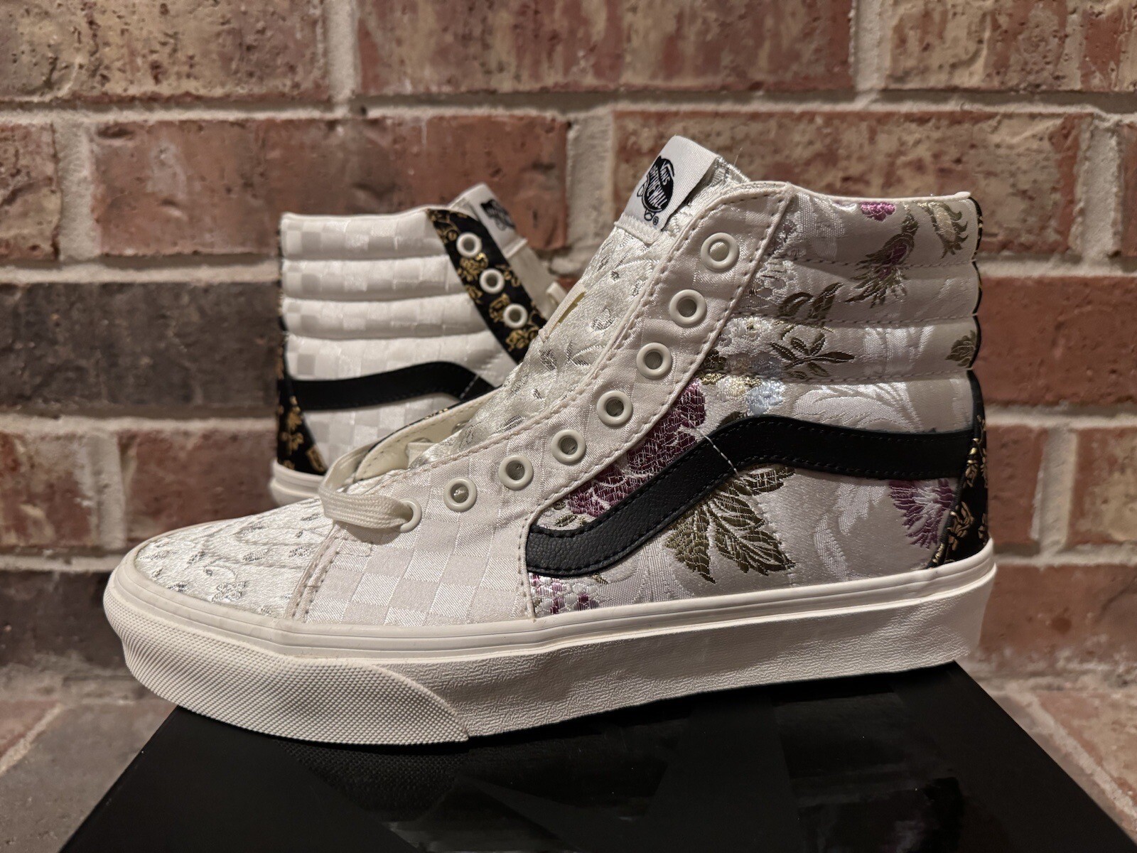 New Vans Sk8-Hi Brocade Floral Patchwork Silk White Sneakers 10 Women 8.5 Men