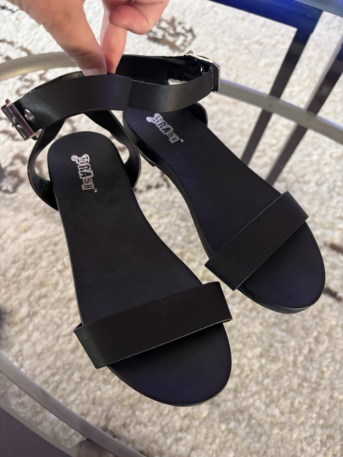 Black Leather Buckle Sandals By TRASH Sz 6