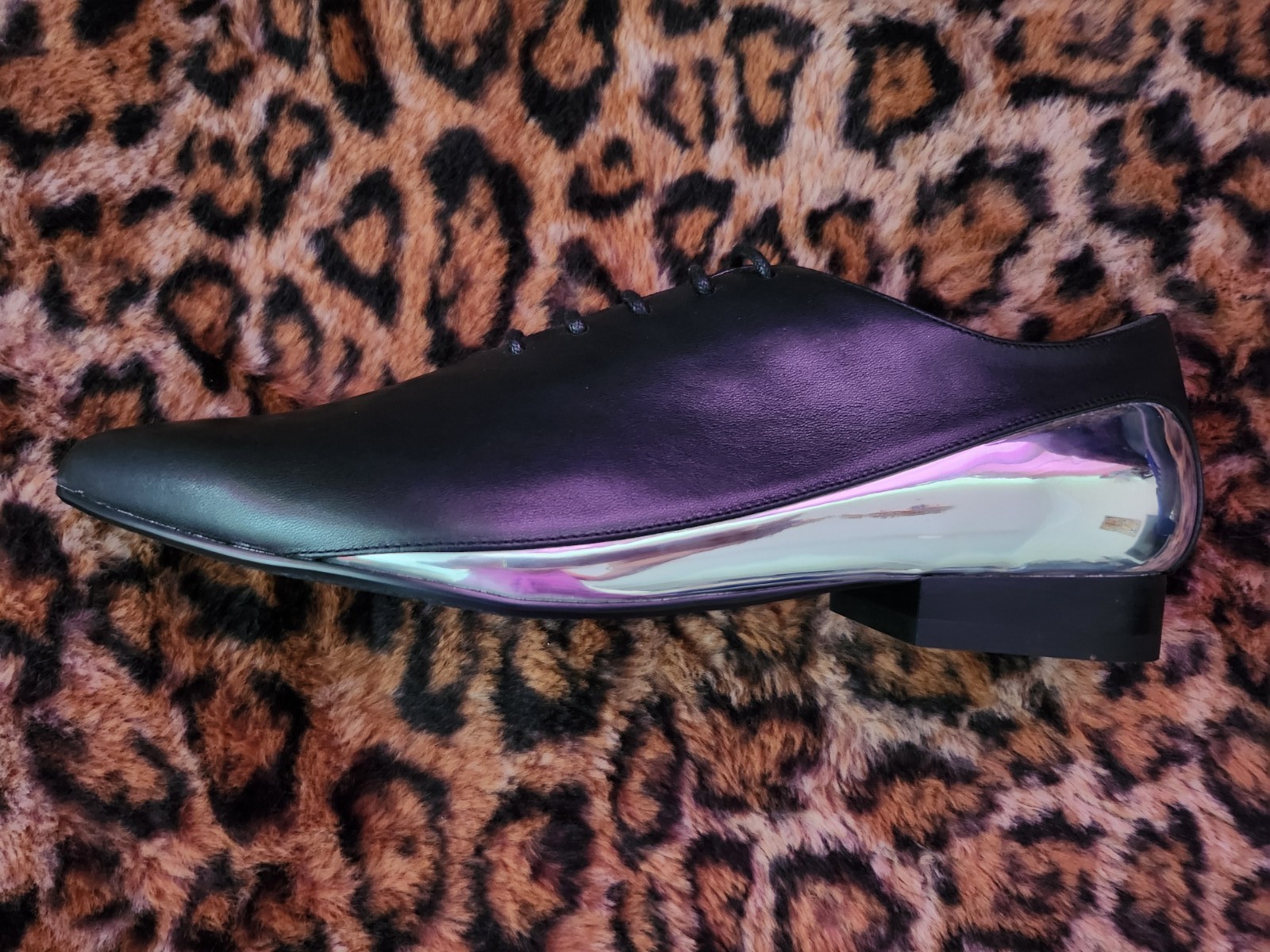 SALE UNITED NUDE Designer Leather Shoe ART Goth Silver Mirror & Black Pointy Toe