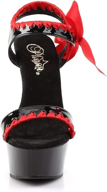 Pleaser DELIGHT-615 6″ Heel Ankle Strap PF Sandal, Blk-Red/Blk, 12