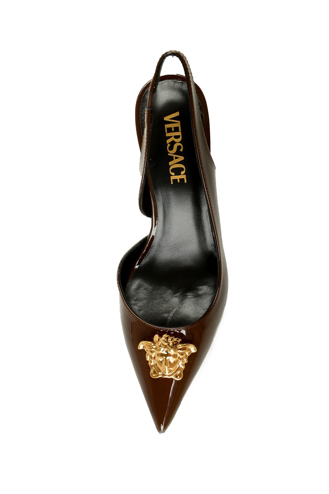 Versace Women’s Chocolate Patent Leather Gold Medusa Pump Shoes US 6 IT 36