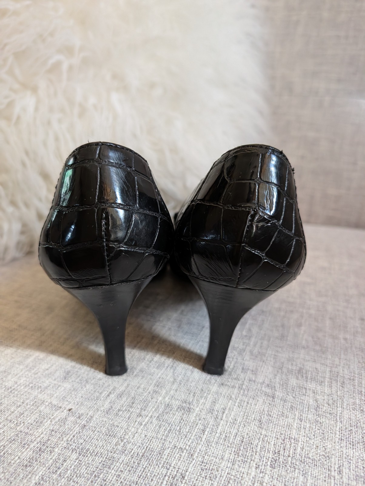 Franco Sarto Heels Women’s 10 Tea Black Faux Croc Embossed Patent Leather