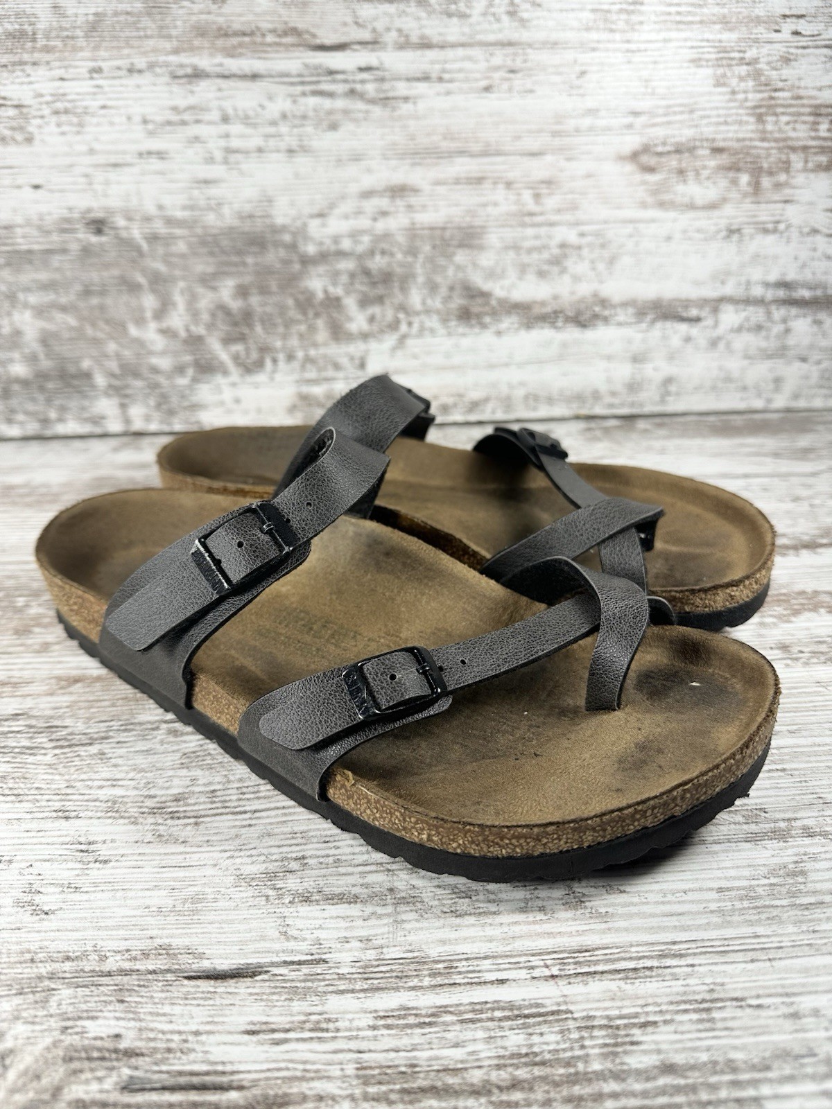 Women’s Birkenstock Mayari Birko-Flor Metallic Gray Sandals Sz EUR 39/US 8 EUC!