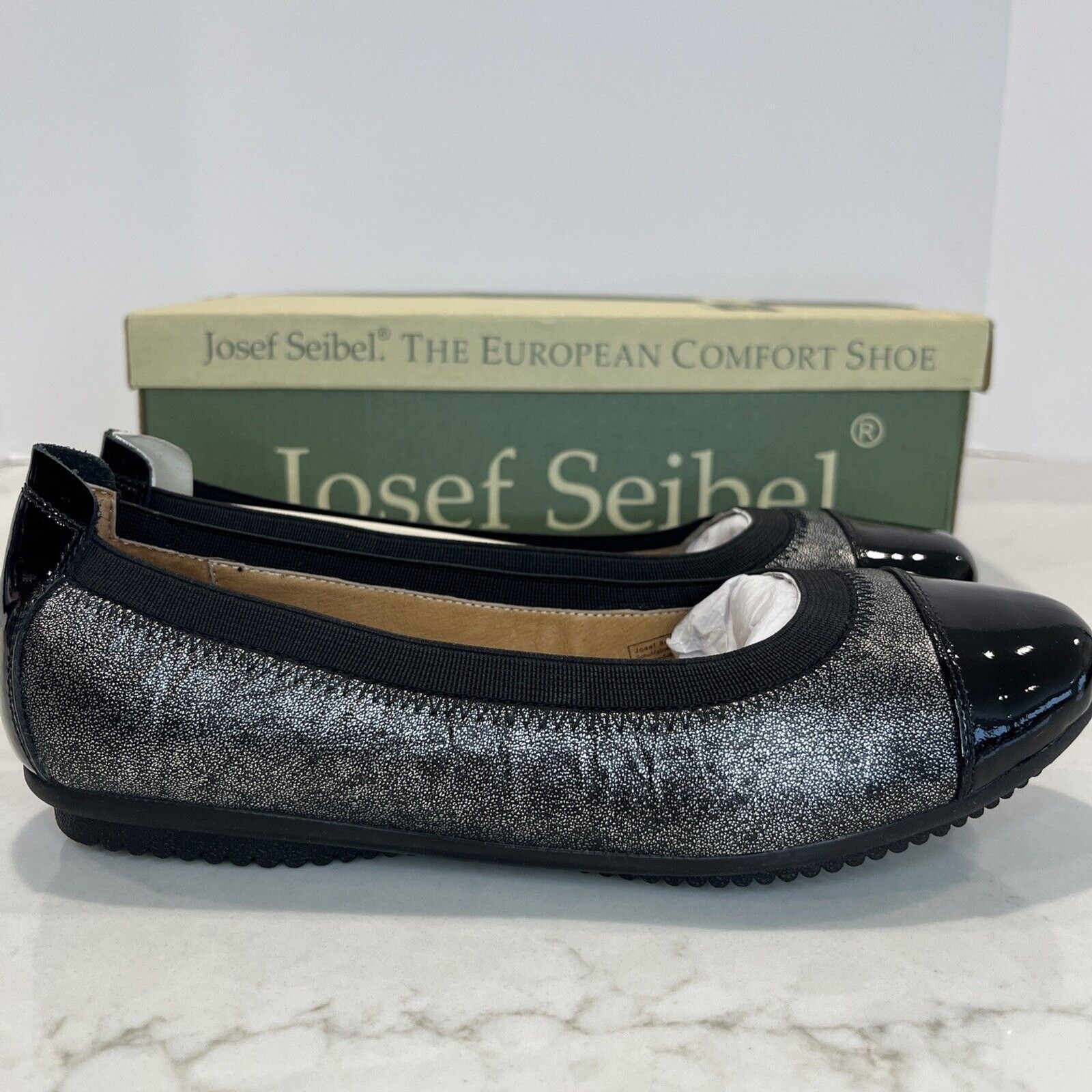 Josef Seibel Pippa Metallic Silver Cap Toe Comfort Ballet Flats EU 36 US 5.5 NEW