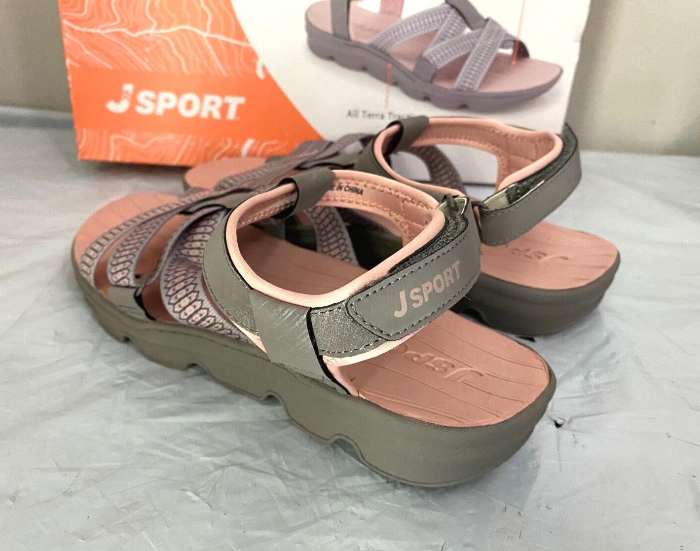 JSport Women’s KAIA Adjustable Strap Sports Sandal – SIZE 7 – Grey/Pink