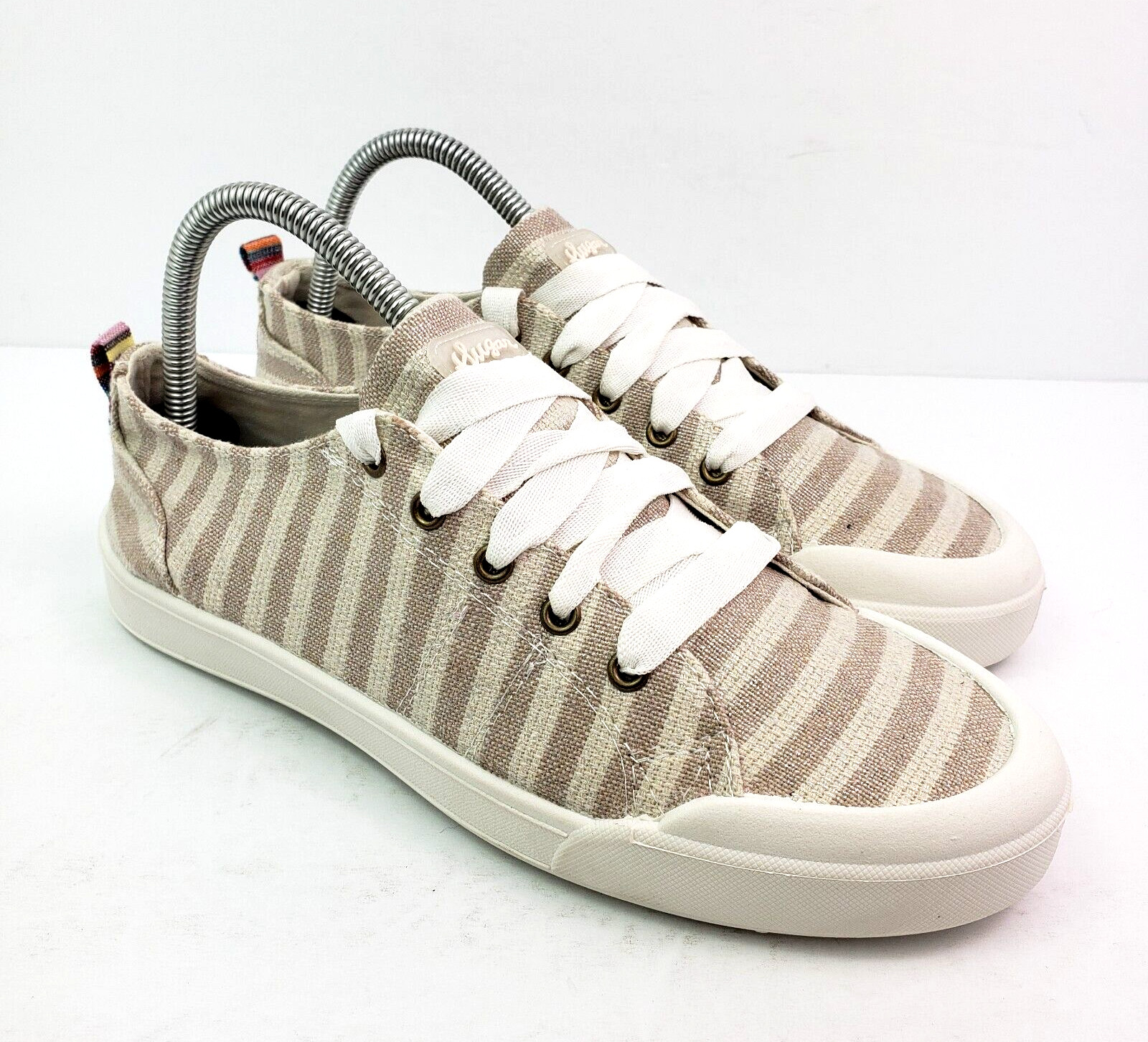 Sugar Festival Womens Size 8.5 Nat Met Stripe Lace Up Casual Sneaker Shoes