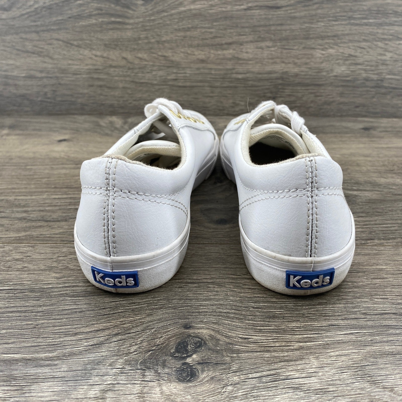 Keds Jump Kick Leather Sneakers Womens 8 White Gold Eyelet Low Top WH63681