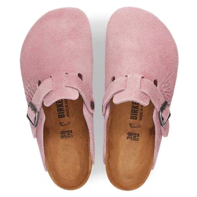 BIRKENSTOCK X Stussy Boston Suede Leather Pink Unisex Clog Shoes Wide