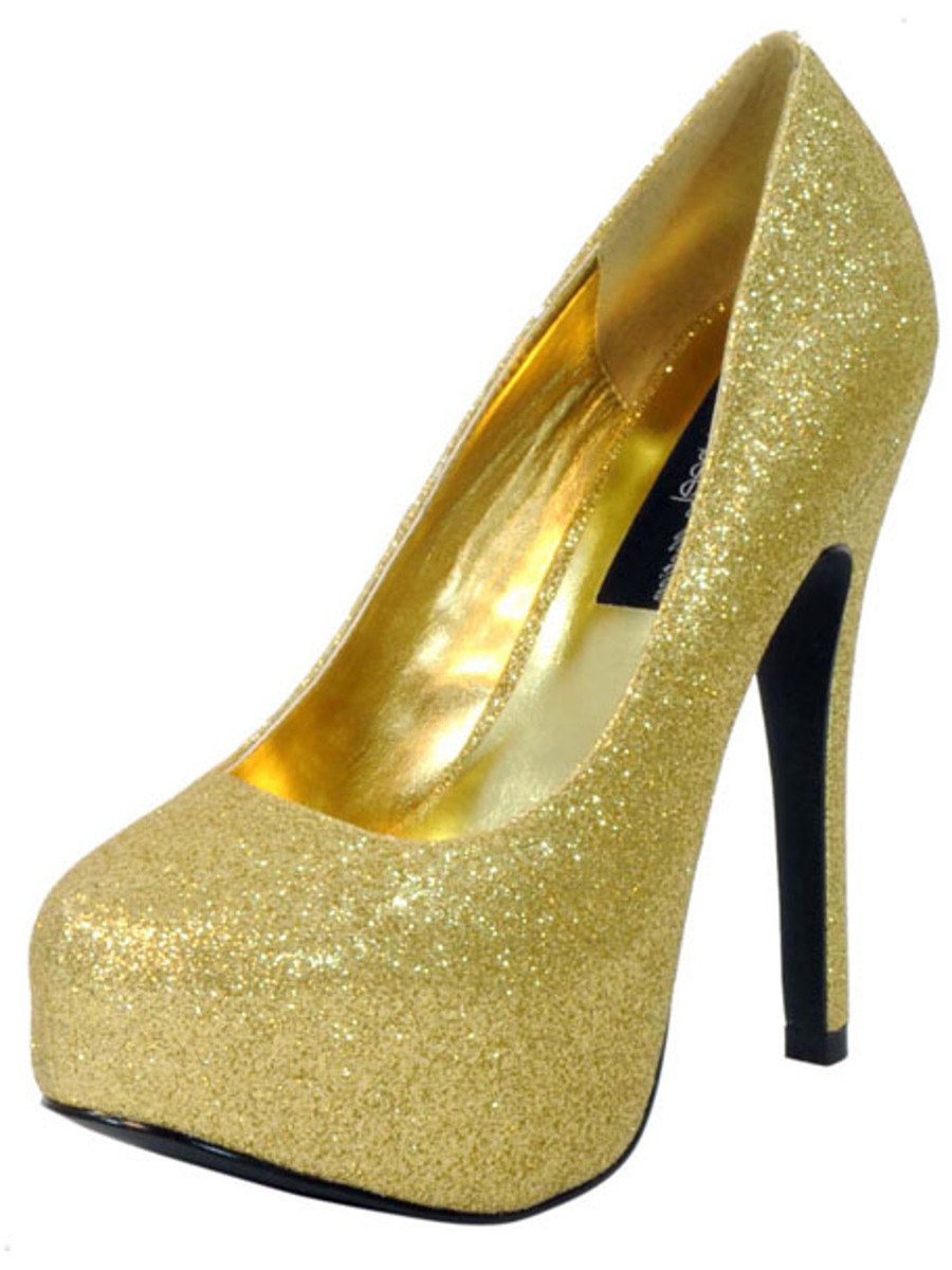 Women’s Highest Heel Shoes 5 1/2″ Covered Platform Pump – Gold Glitter PU