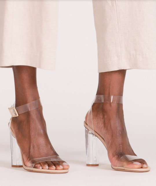 Size 10 Women’s Justfab Hannna Nude Clear Heeled Dress Open Toe Sandals Shoes
