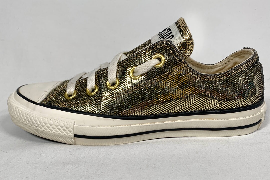CONVERSE ALL STAR Gold Glitter Metallic Sequin Women US Size 5 Low Top Sneakers